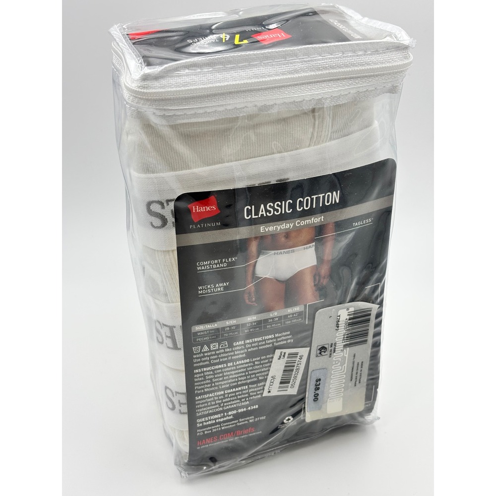 Hanes Platinum Classic Cotton Tagless Briefs White 7+1 Bonus Pack Mens Large - Picture 4 of 7
